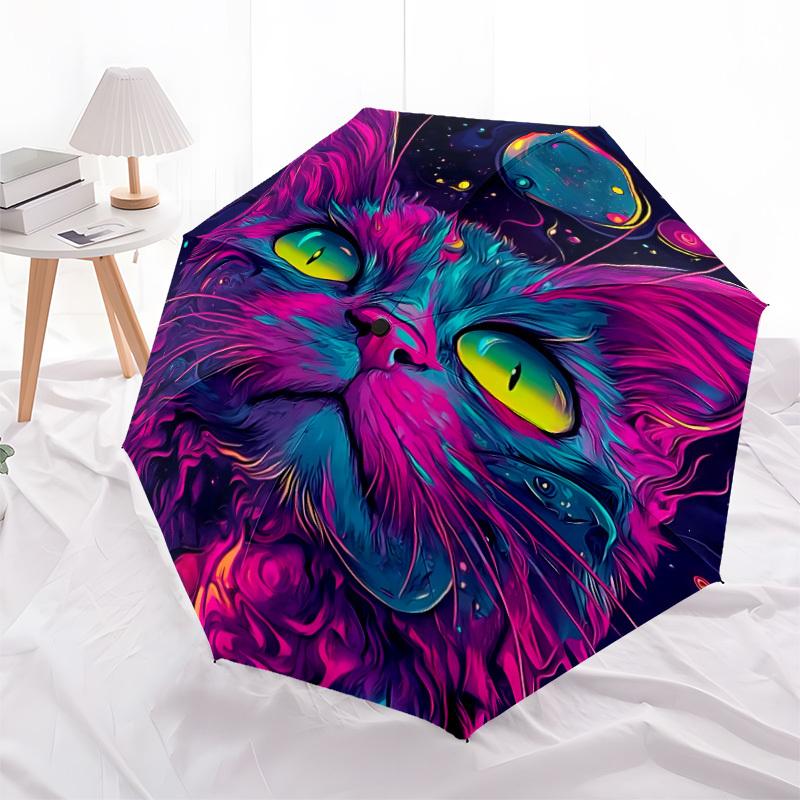 1pc Cosmic Cat Fashionable Automatic Opening/Closing Folding Umbrella with 8 Bones, Windproof Portable, Daily Use71