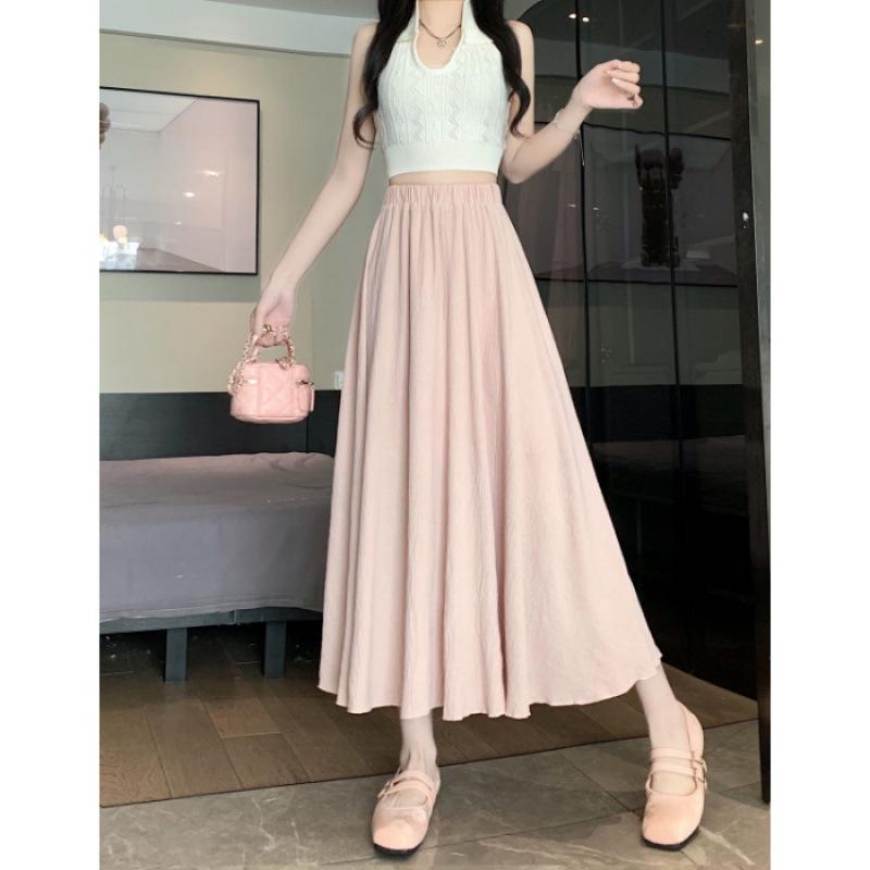 Women's High-End Beige Mid-Length Summer Skirt - Large, Loose & Slim Fit