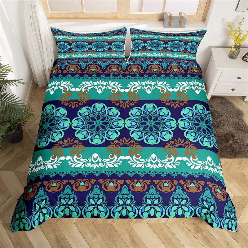 Bohemian Floral Duvet Cover Paisley Mandala Comforter Cover Microfiber Geometry Aztec Mexican Style Bedding Set Twin Queen Size