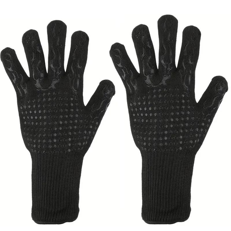 2pcs BBQ Microwave Oven Gloves Baking Oven Mitts Non-slip Fireproof Gloves Heat Resistant 800 Degrees Cooking Oven Gloves