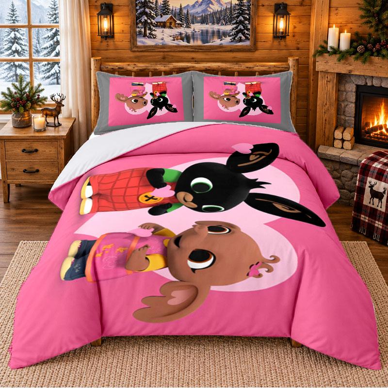 Bing Bunny Pattern Bedding 3Pcs Set Bed Sheet And Pillowcases For Indoor Bedroom
