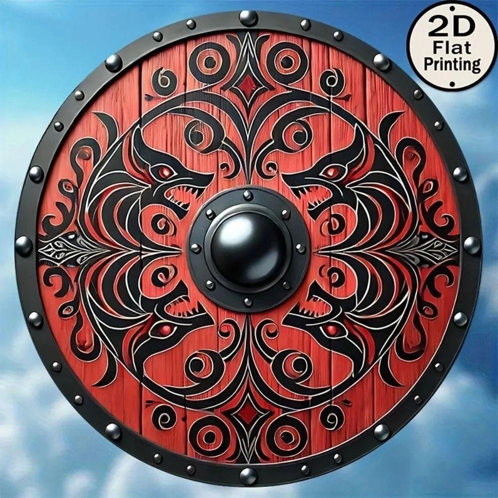 Round Metal Poster, Retro Embossed Viking Shields, Home & Garage Decor