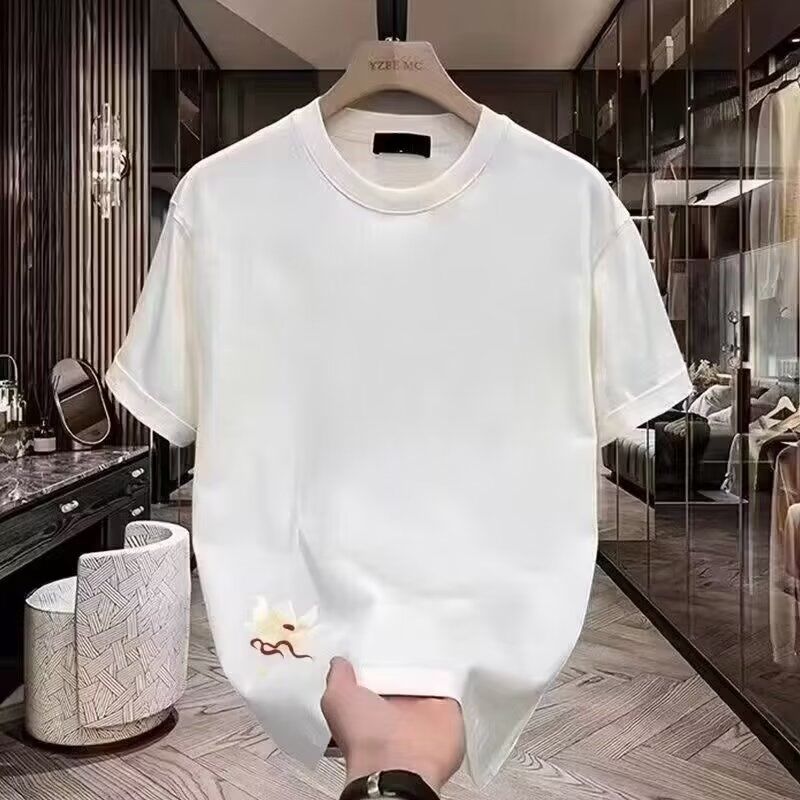 Katoenen Zomer Nieuwe Chinese Streetwear Bedrukt T-shirt met Korte Mouwen Trendy Top met Halve Mouwen en Ronde Hals