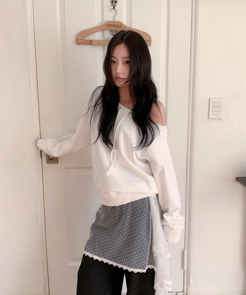 Minssio Dot Lace Midi Wrap Skirt_White