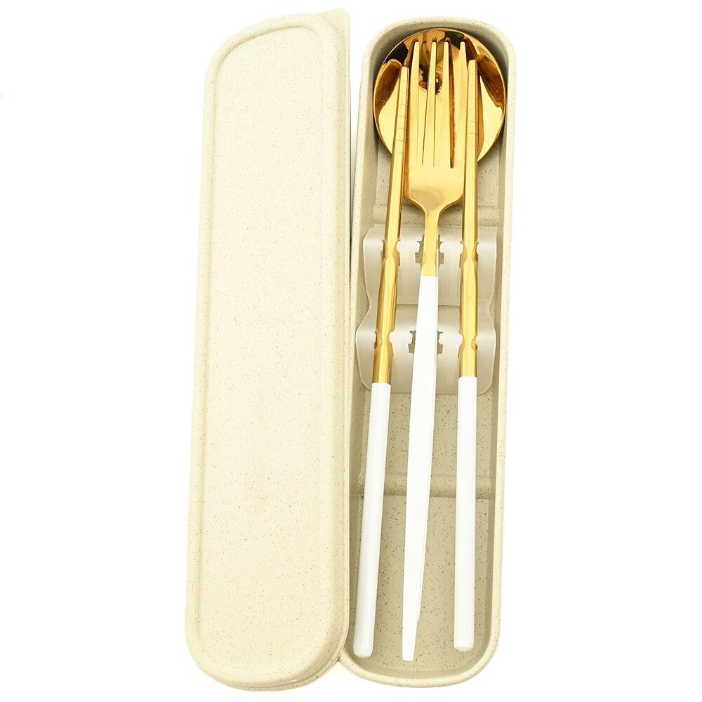 Western Dinnerware Set Travel Camping Cutlery Set Fork Spoon Chopsticks Tableware With Portable Box Stainless Steel Flatware Set