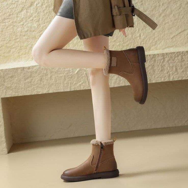 Leather Snow Boots Women's 2025 New Winter Martin Boots Lamb Velvet Warm Short Boots Waterproof Cotton Shoes Boots