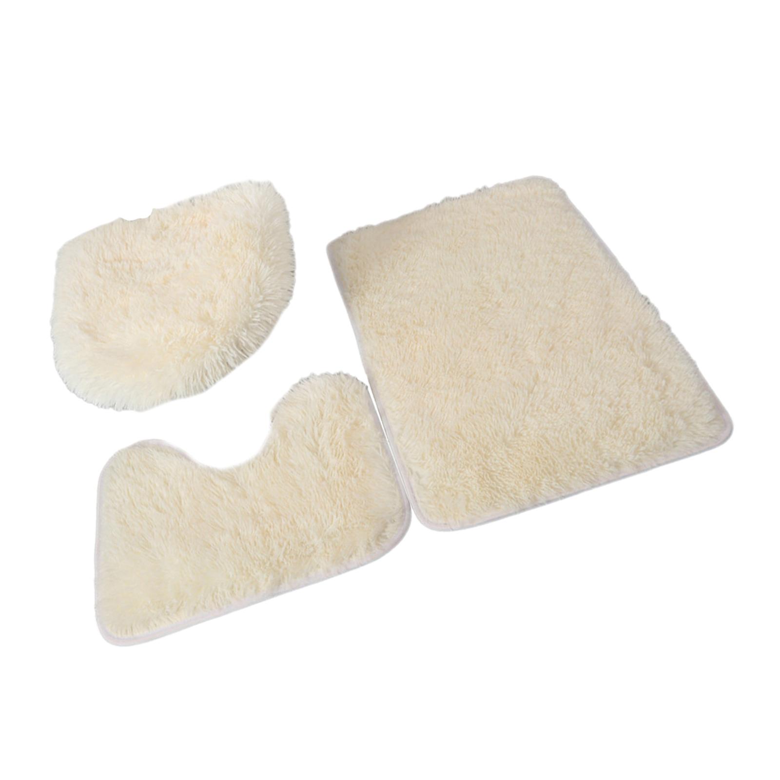 3x Bathroom Rug Set Bath Mat Toilet Lid Cover Rug Floor Mat for Tub Shower Room