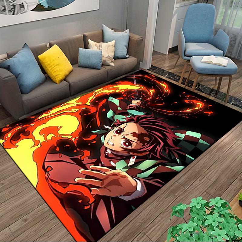 Flame Pattern Anime Carpet Designed Floor Mat, Suitable As a Non-slip Mat for the Living Room or Bedroom Sofa