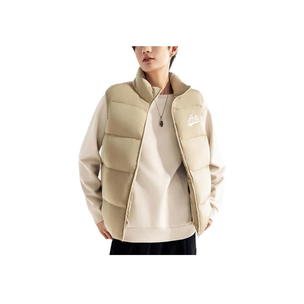 Anta Life Series Letter Logo Embroidered Stand Collar Zipper Down Vest Men Vest Glacier-Gray 152348903-1