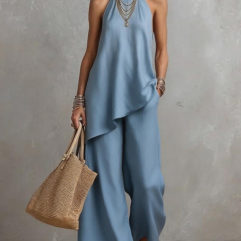 Women's Sleeveless Two Piece Set Round Neck Top and Long Skirt Casual Solid Color Outfit