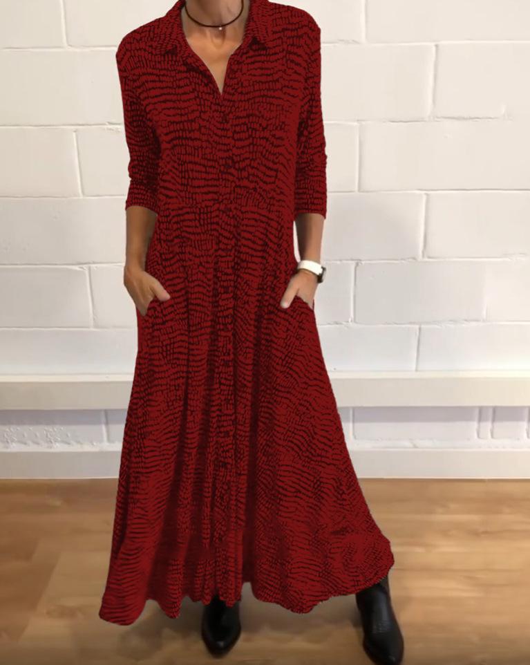European and American V-Neck Long-Sleeve Printed Dress for Autumn and Winter XXXL красный