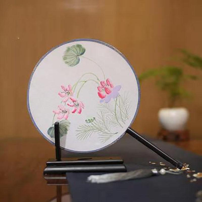 Suzhou-Double-sided Embroidery Hand Held Fan, Round Circular, Hand-embroidered Dance Silk Fan, Chinese Style Gifts, Hanfu Home