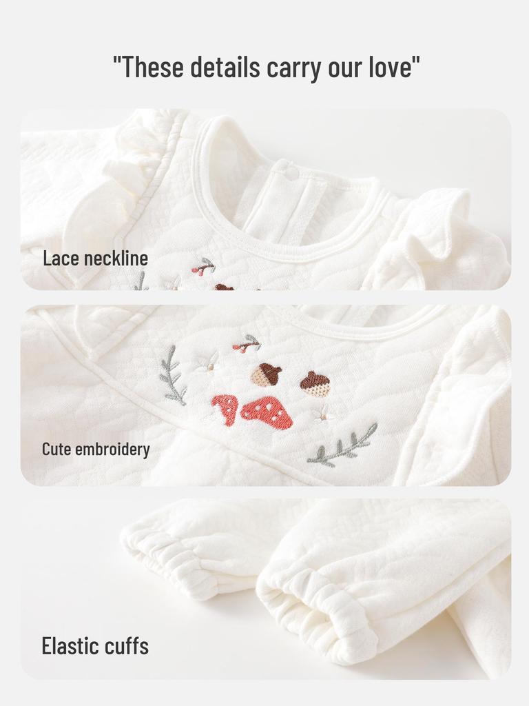 Adorable Quilted Cotton Long-Sleeve Romper for Baby Girls - Warm Infant Jumpsuit for Autumn and Winter