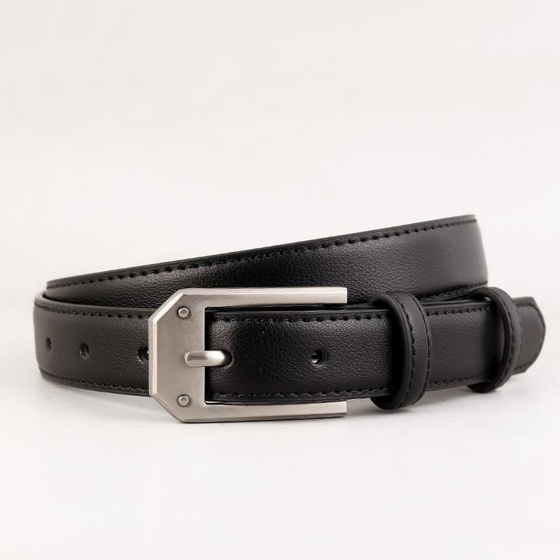 

Classic Womens Genuine Leather Belt For Casual And Office Wear With Polished Metal Buckle чёрный