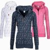 Luxuriöser und weicher Damen-Kapuzenpullover aus Fleece mit Seeanker-Print und Reißverschluss