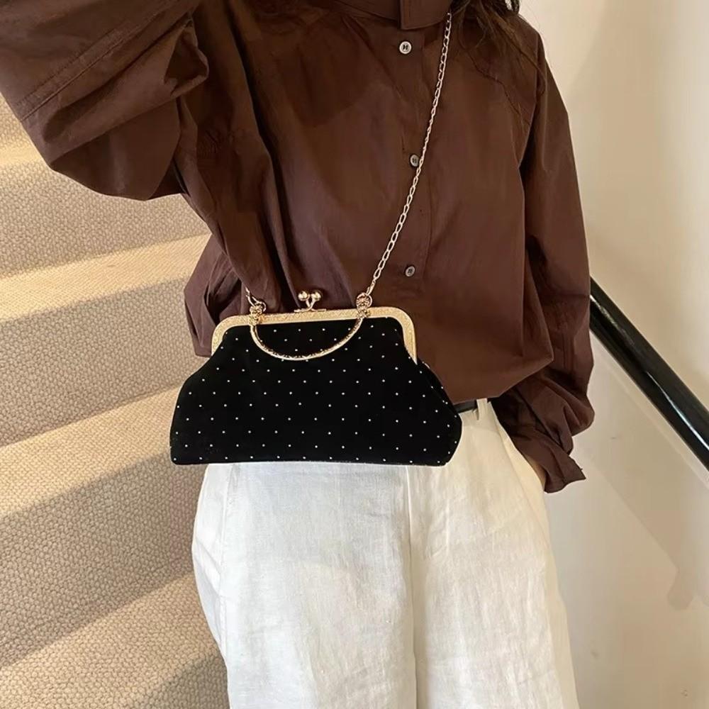 Elegante Borsa a Mano da Sera con Strass Manico Superiore Monocolore Borsa a Tracolla con Catena Borsa a Spalla