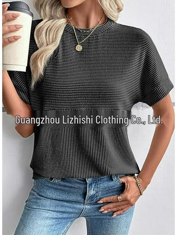 2026 European & American Women's Summer Casual Solid Color Round Neck Short Sleeve Loose T-shirt