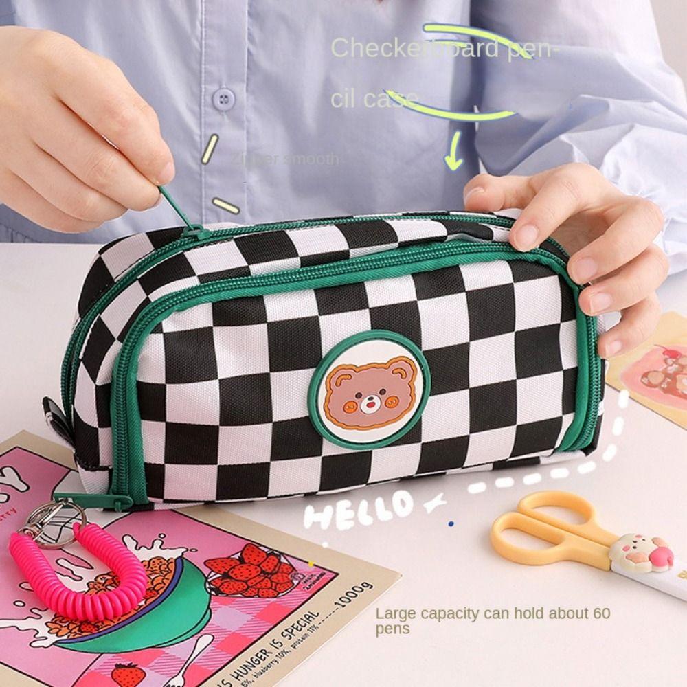 

Checkerboard Pencil Bag Large Capacity Stationery Storage Bag Pencil Case Student style B