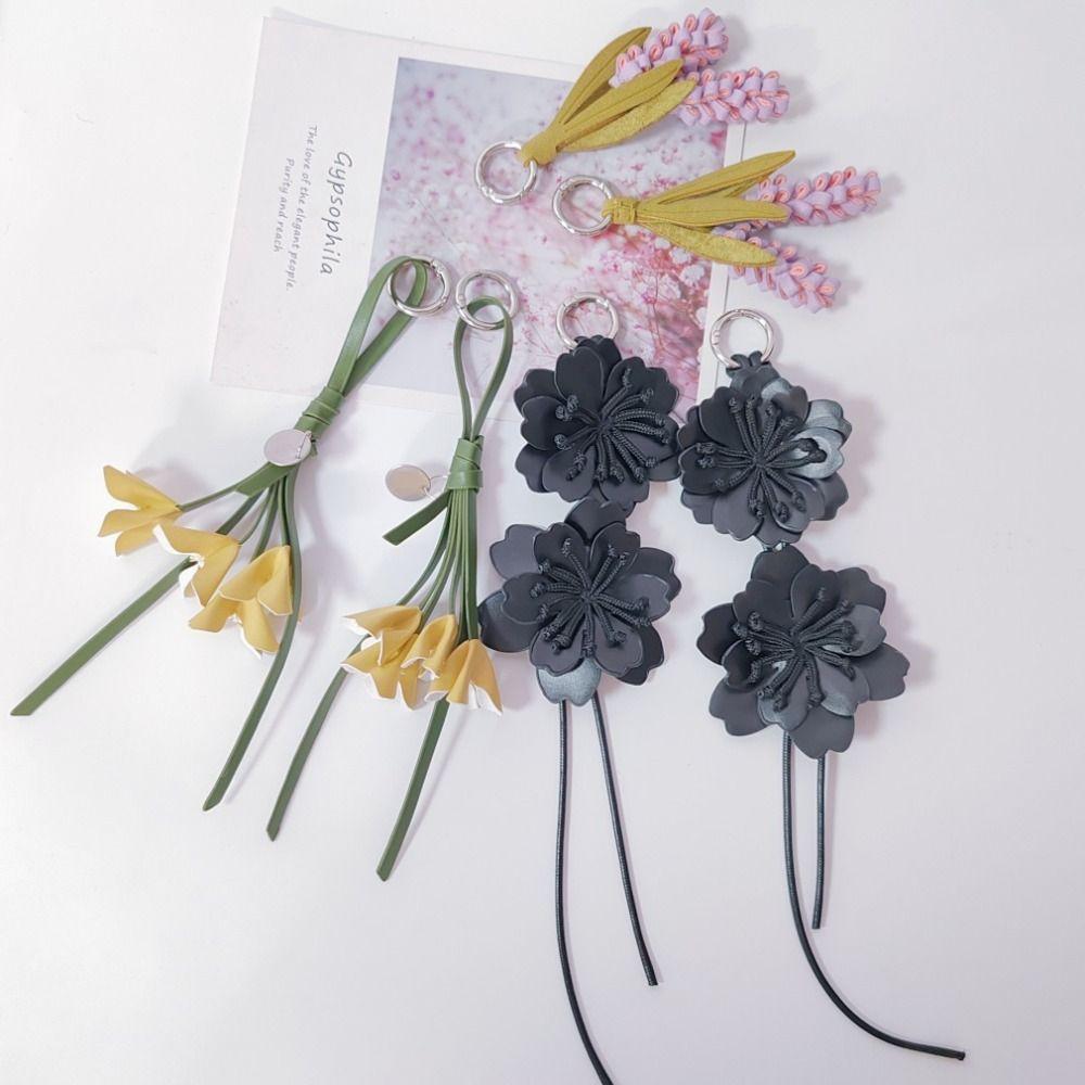 Hanger Pu Flower Keychain Purple Bag Charm Lovely Pu Leather Flower Pendant Women