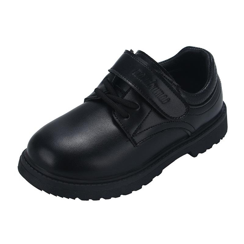 Chaussures de Performance en Cuir Mat Noir pour Garçons - Semelle Souple, Parfaites pour le Printemps et l'Automne, Idéales pour les Élèves du Primaire