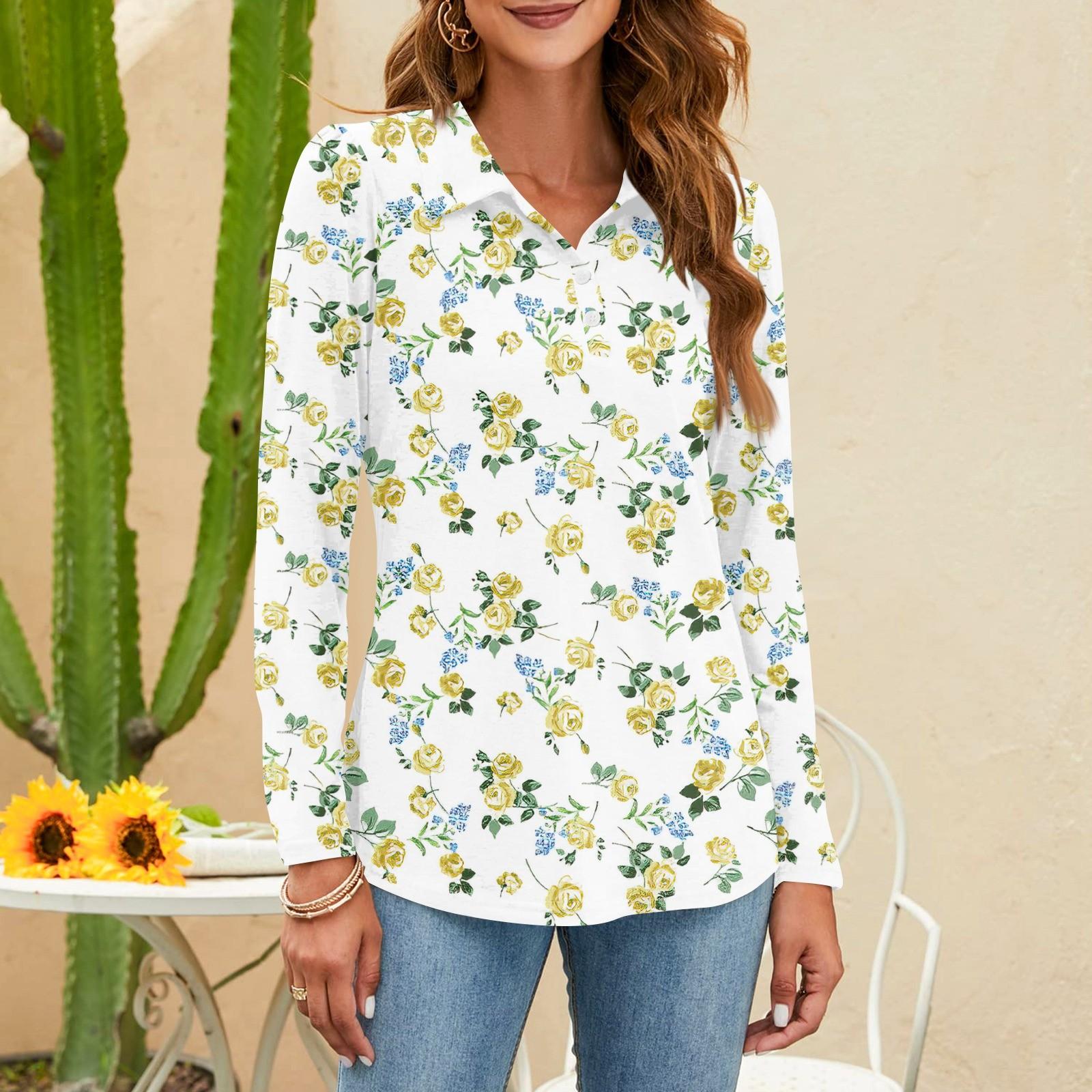 

Жіноча модна сорочка з принтом і ґудзиками з V-подібним вирізом і довгими рукавами XL жовтий
