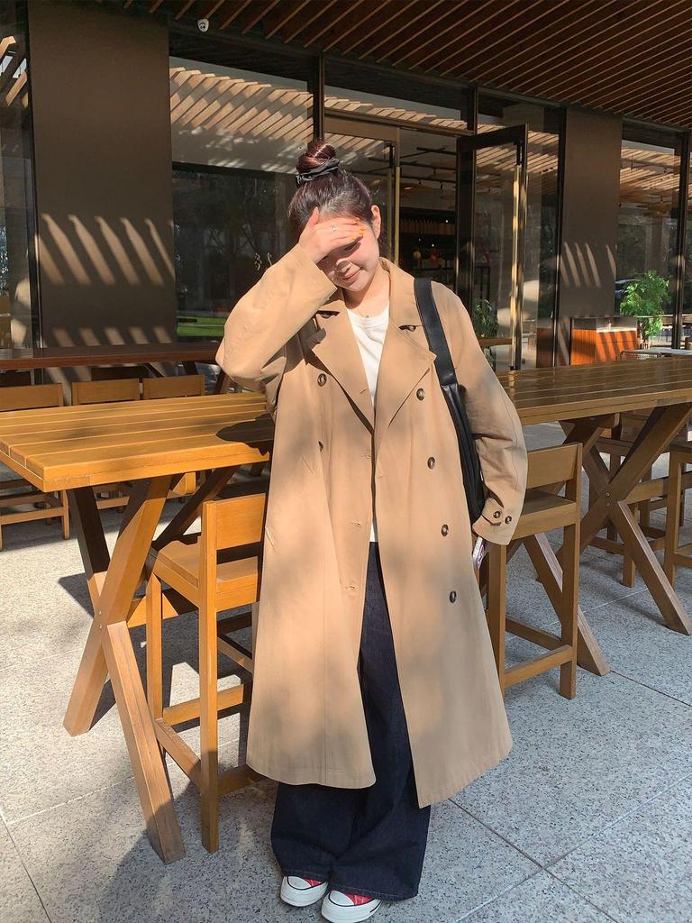Trench da Donna Taglie Forti Stile Coreano Ultra-Lungo Ampio con Collo Rialzato – Giacca Casual alla Moda, Versatile, Anti-Età