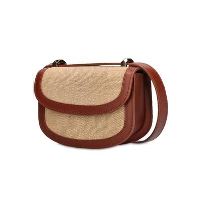 Leather Patchwork Shoulder Bag Linen Crossbody Small Square Bag Guangzhou Women's Bag Generation
