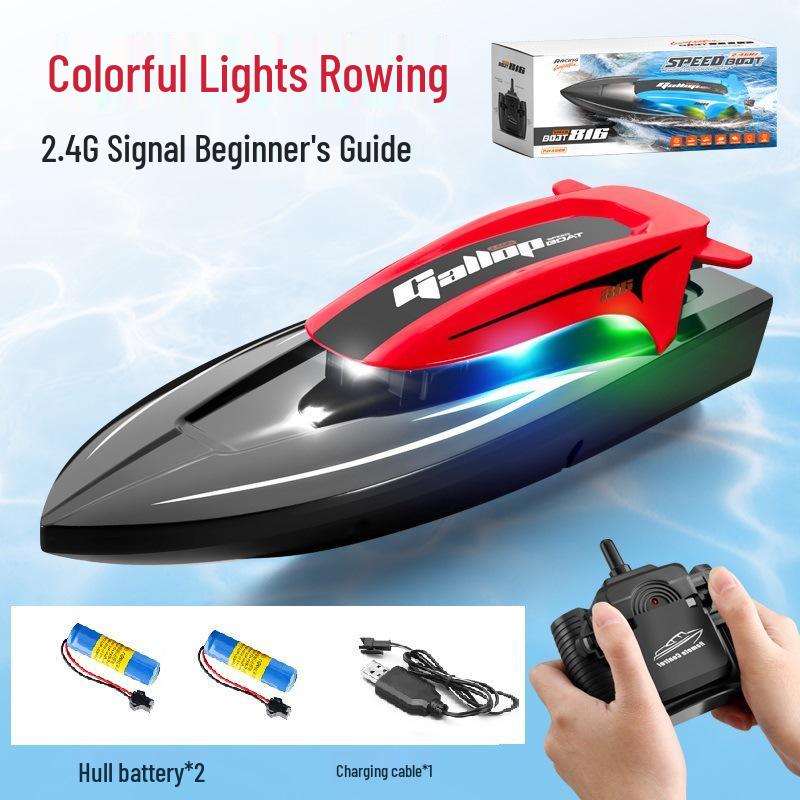 2.4G High-Speed Remote Control Waterproof Electric Speedboat with Lights for Kids