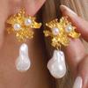 French Vintage Sweet Luxury Pearl Earrings Exquisite Inlaid Temperament Versatile Dangle Stud Ear Jewelry For Women