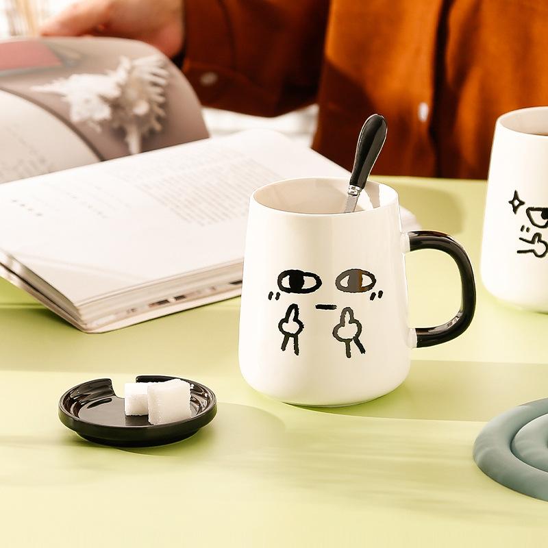Creative Style High Value Mug With Lid Spoon Cute Ceramic Water Cup Funny Birthday Gift Souvenir