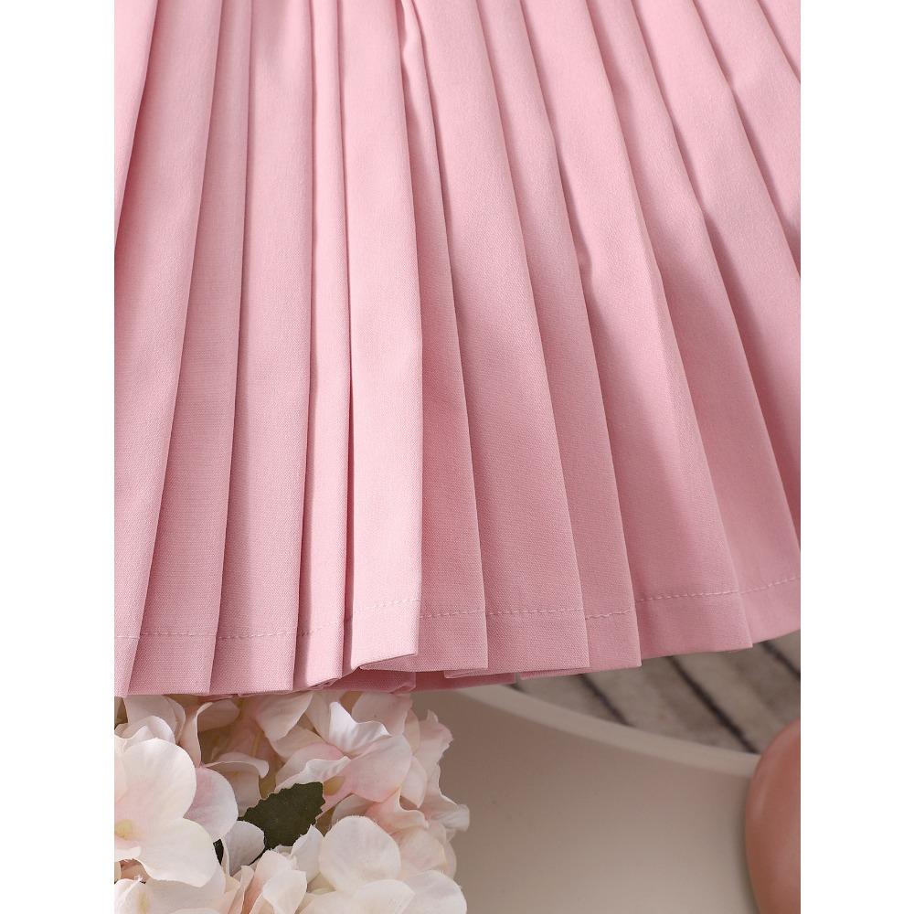 Children's Clothing 2-7Y Girls Skirt Suit Pink Flower Black T-shirt + Pink Pleated Skirt Set Cute Skirt Cotton Short Sleeve