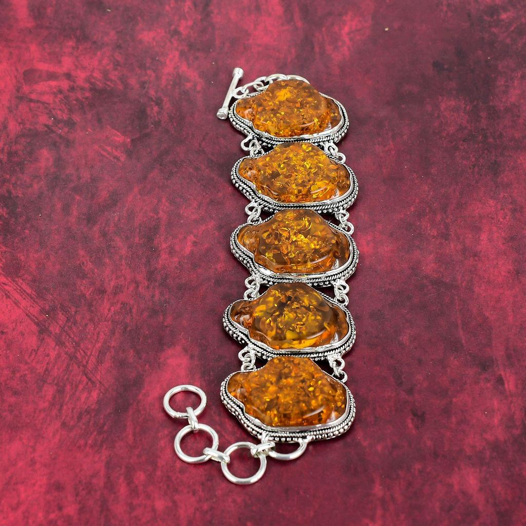 Baltischer Bernstein 925 Sterling Silber Schmuck, handgemachtes wundervolles Armband für Sie, natürliches verstellbares Edelsteinarmband für Sie