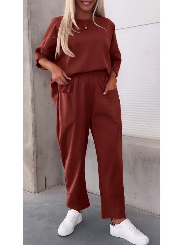 2024 European and American Casual Fashion Solid Color Women's Two-Piece Sports Set