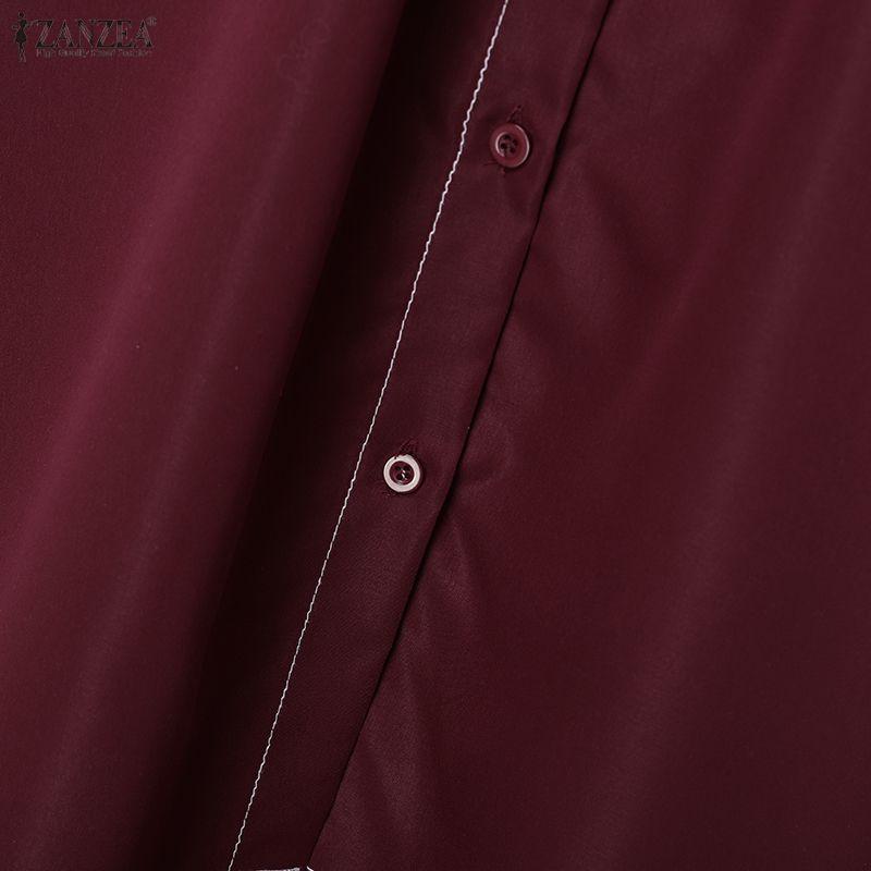 ZANZEA Women Casual Round Neck Solid Color Long Sleeve Loose Dress