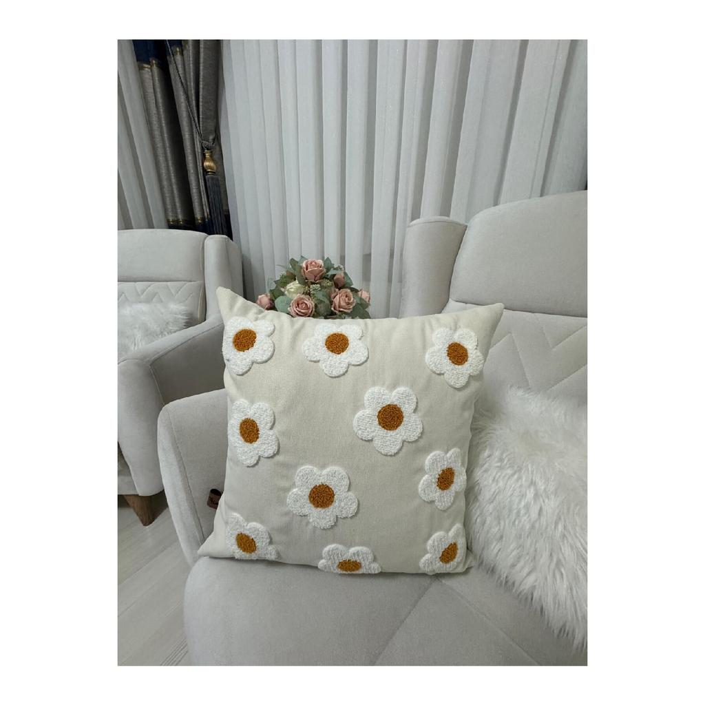 (2 Stücke) Kissenbezug aus Leinenstoff mit Gänseblümchenmuster (schlagen)