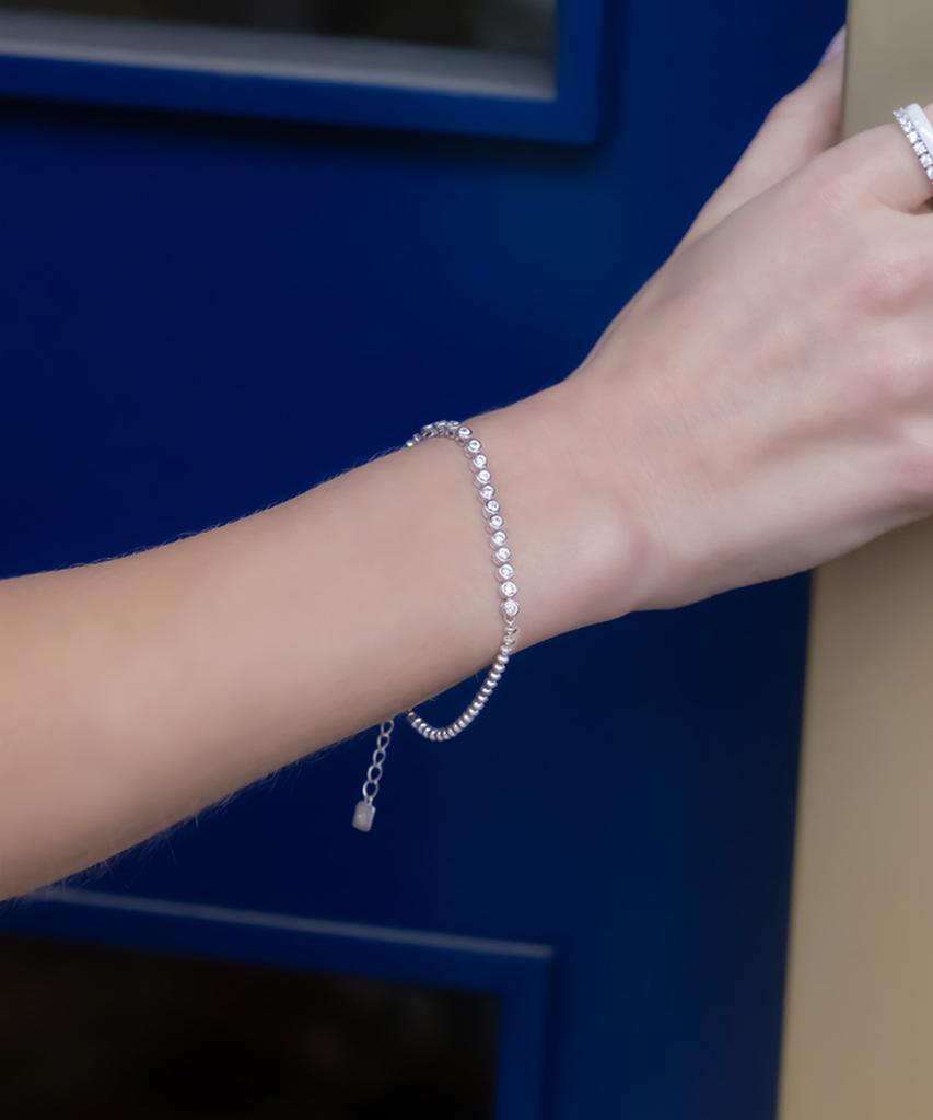 Begins [Silver 925] Bb Bezel Tennis Rugby Ball Chain Bracelet