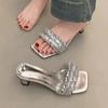 Fashion Women Slippers Fashion Luxury Sandals Dress Elegant Woman Heeled Shoes 2025 Summer Sexy Dress Slides Flip Flops Mujer Zapatos