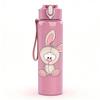 1PC Plain Cute Sitting White Bunny Print 750ml Color Plastic Sports Water Bottle Leakproof Flip Straw Lid Suitable for Sports Office Home Use