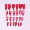 24PCS Red Press on Nails with Snowflake Ribbon Design Holiday Artificial False Nails for Women Christmas Party