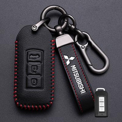 Housse de clé de voiture Coque en cuir sans clé pour Outlander Lancer Eclipse Mirage Xpander ASX Pajero Cross Montero Eclipse