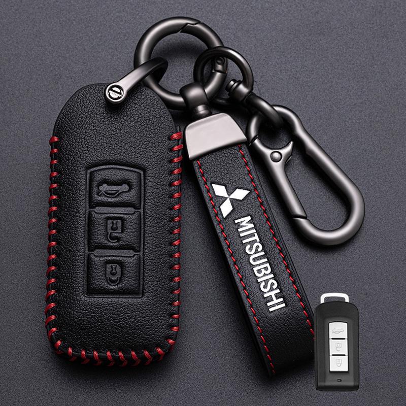 Leder Autoschlüsselhülle Abdeckung Schale für Mitsubishi Lancer Outlander ASX Eclipse Cross Pajero Shogun Schlüsselanhänger Zubehör