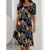 Fashionable Summer Women's Plus Size Short Sleeved T-shirt Dress Comfortable Breathable Round Neck 3d Retro Flower Printed Holiday Party Dress
