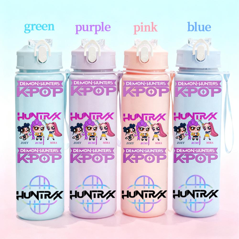 750ml KPop Demon Hunters Gradient Straw Water Bottle Portable High-Capacity Cup Easy-clean Reusable designed for Office School Outdoor