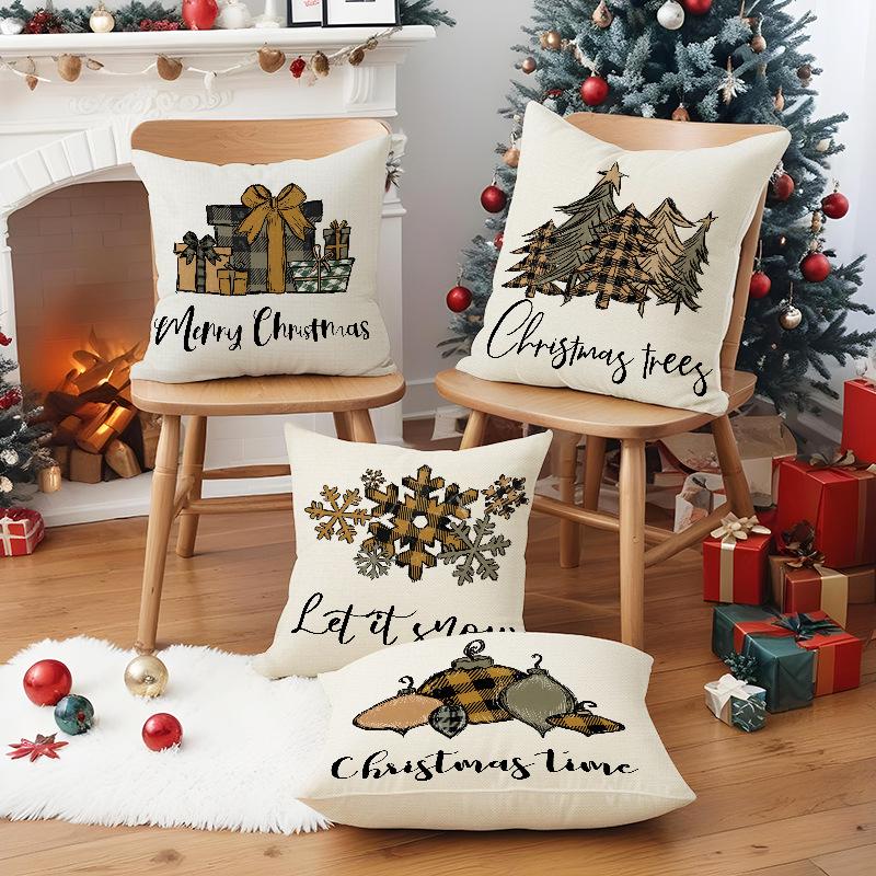 New Snowflake Christmas Tree Pillowcase Line Print Pillowcase Festive Room Sofa Decoration Cushion Cover