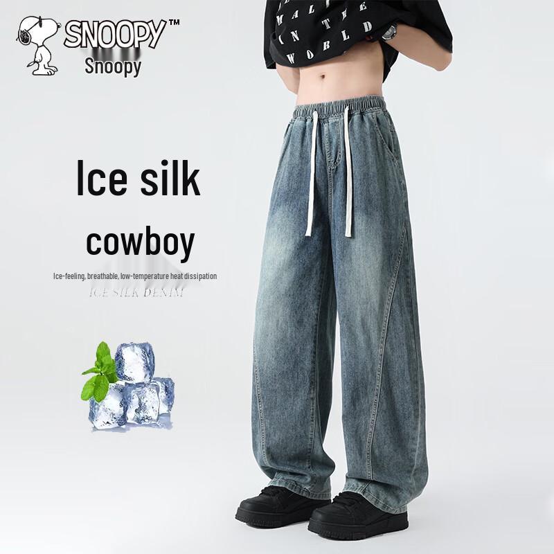

Snoopy Men s Ice Silk Loose Straight Jeans M