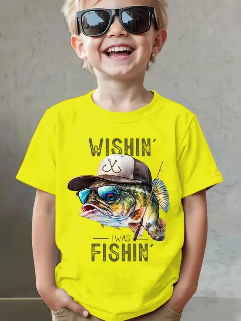 Fish Graphic T-Shirts for Children Short Sleeve Tee Fish Club Solid Casual T-Shirt Top Outdoor Fishing Clothing Children T-Shirt