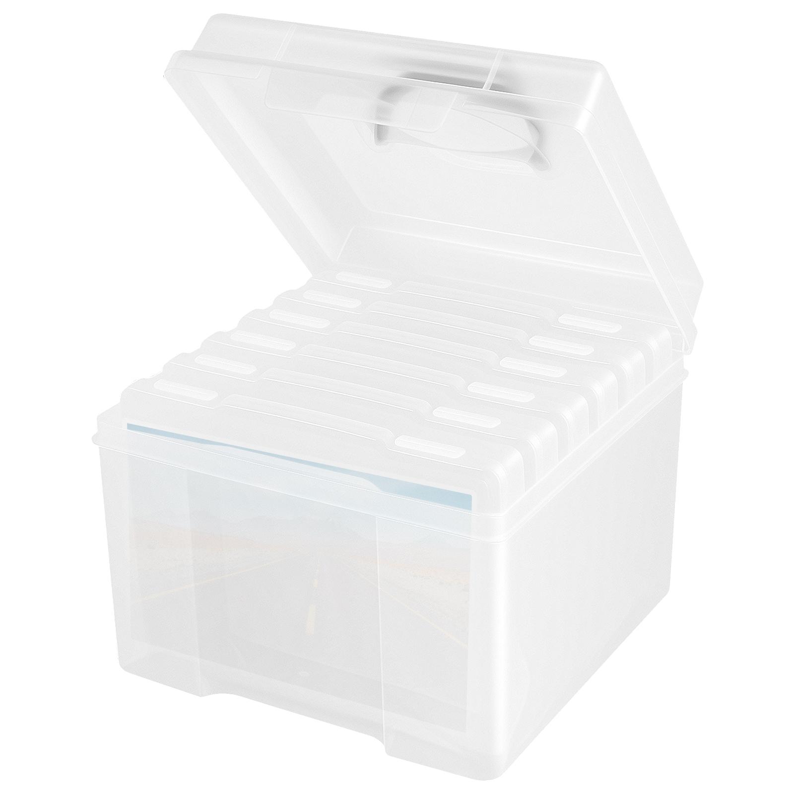 

Photo Storage Box with 6 Inner Containers Clear Dust protection Pictures Greeting Card Arts Postcards Label Storage Case