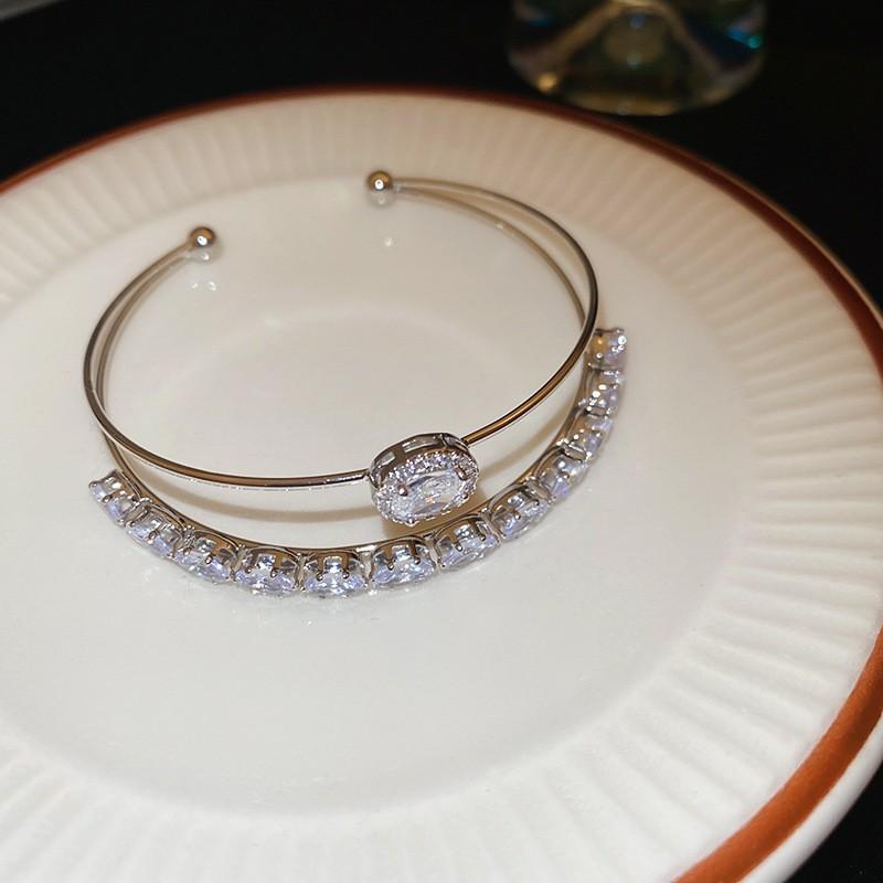 Super Flash Zircon Round Heart-shaped Flower Multi-layer Open Bracelet Exquisite and Beautiful Bracelet Light Luxury Jewelry Women