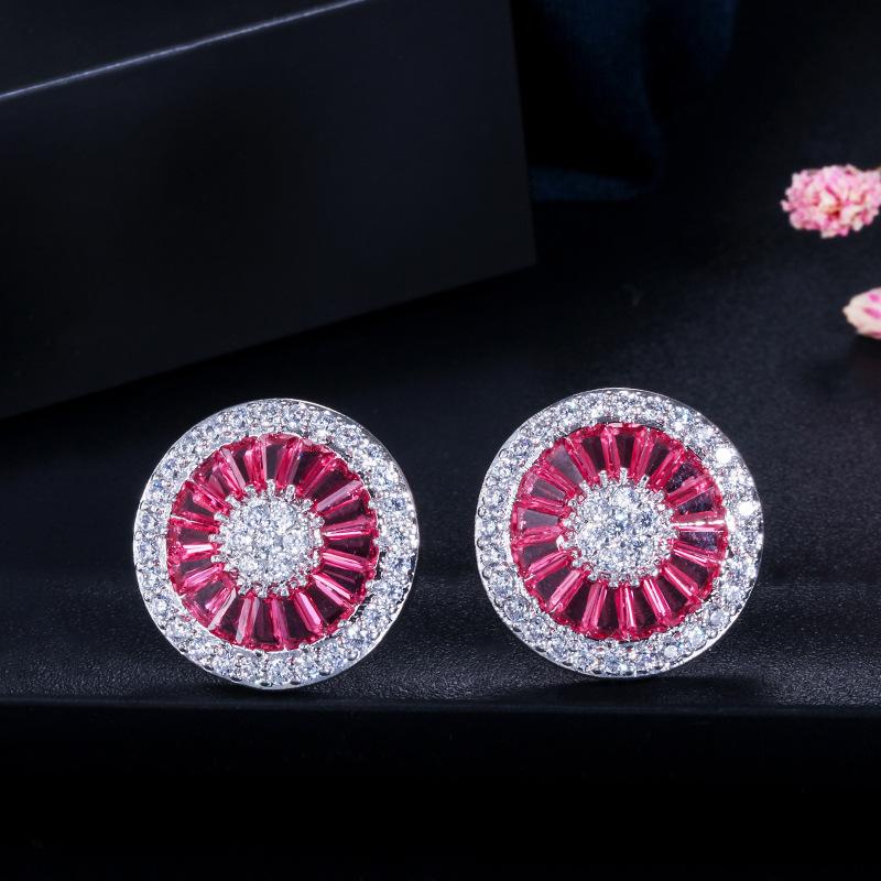 Stud Earrings, Small Round Ladder Square Zircon Densely Inlaid Exquisite Disc Earrings, Earrings.