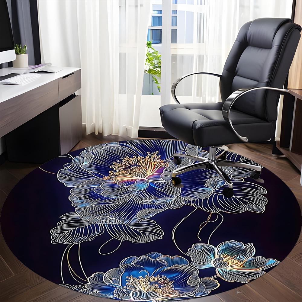 1pc Floral Design Office Round Area Rug, Indoor Mat Suitable For Office, Under Office Chairs Bedroom Living Room Home Decor, Room Deco